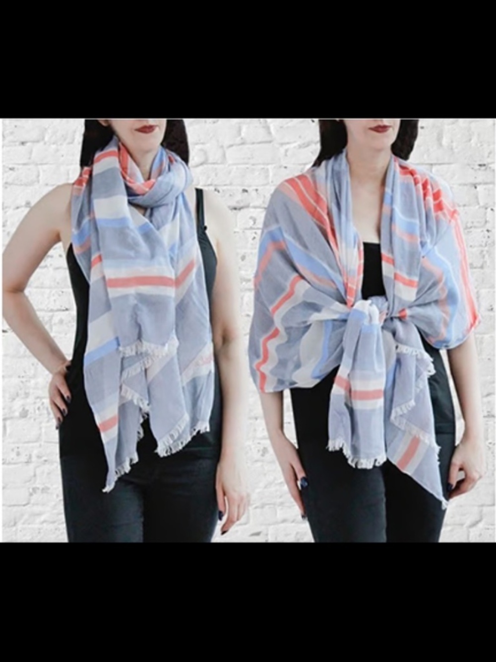 Zoe Madison Oversize Cotton Stripe Scarf : Denim Coral : New Production Sample
